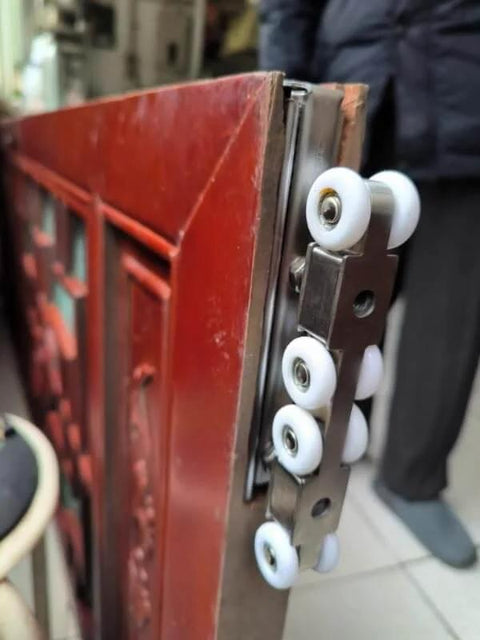 Heavy Duty Sliding Barn Door Hardware Track Kit Exterior With Low Profile Pocket Door Rail For One Pivot, close-up view
