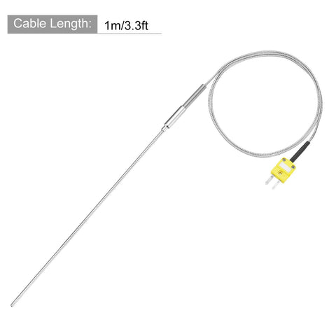 MECCANIXITY K-type thermocouple with plug; stainless steel probe 3.2x300mm, 1m cable, yellow 2-pin connector, Amazon