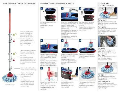 Assembly instructions for RinseClean Spin Mop And Bucket System For Clean Water Mopping Lets You Clean With Clean Water From Start To Finish Removes 99 Percent Of Bacteria With Just Water Built In Foot Pedal For Hands Free Wringer And Easy Rinse.