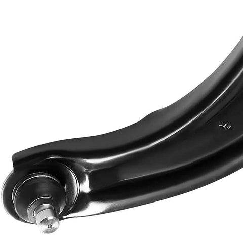 Black front lower control arm with ball joint, close-up view, automotive suspension component