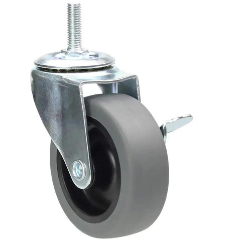 YEEMIGO 3-inch stem caster with locking brake; gray soft rubber wheel, M8 threaded stem