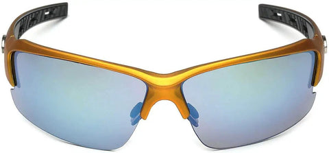 Oversized Men's Sport Sunglasses For Running And Outdoor Adventures With UV400 Protective Lenses, gold-blue mirror finish front view