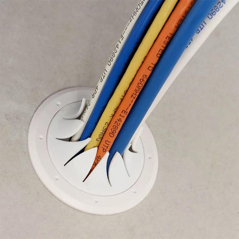 Construct Pro Speedy’Z Spring-Lock 2” cable pass-through port, white pair, round flush-mount.