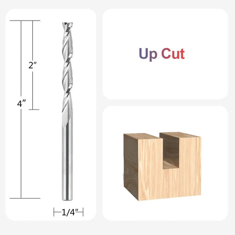 Extra Long Spiral Upcut Router Bit, 4 Inch Total Length, 1/4 Inch Shank And 1/4 Inch Cutting Diameter, 2 Inch Cutting Length diagram