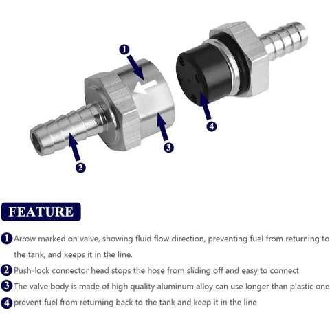 8mm ID Fuel Non Return One Way Check Valve For Gasoline Diesel Oil And Water Aluminum Alloy Auto Accessory Durable High Temperature Design Perfect For Fuel Lines Long Lasting Convenience 12 Month Warranty