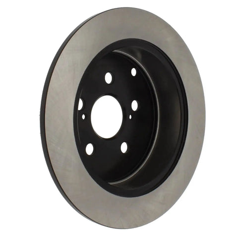 Centric Premium rear brake rotor with silver friction surface and black hub, front view