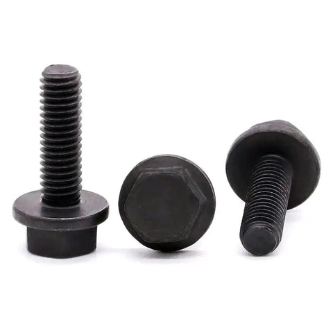 Beefy M10 Flanged Washer Head Hex Bolts 35mm Long Full Thread Set Of 10 10.9 Grade Alloy Steel Black Oxide Finish GB5789 Hex Drive
