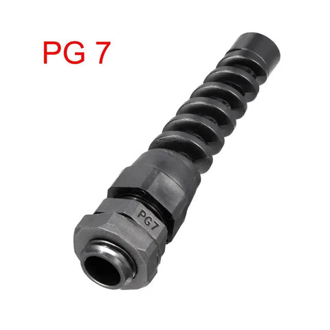 PG7 Cable Gland With Strain Relief Waterproof Nylon Plastic Connector For 3mm To 6.5mm Wire Diameter Black Weatherproof Joint