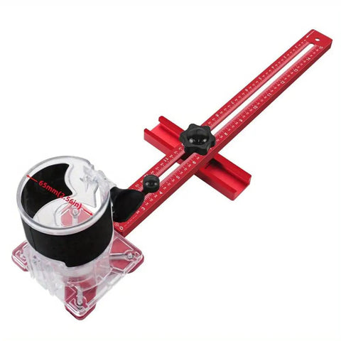 Pro-Grade Aluminum Router Milling Groove Bracket With Base, Adjustable Circle Cutting Jig For Woodworking, shown with ruler