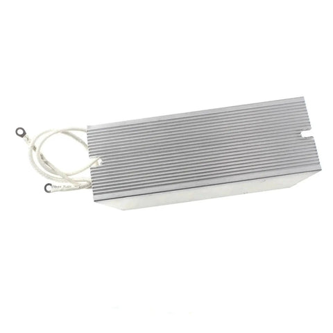 200W aluminum-cased regenerative braking resistor with finned heatsink and white leads