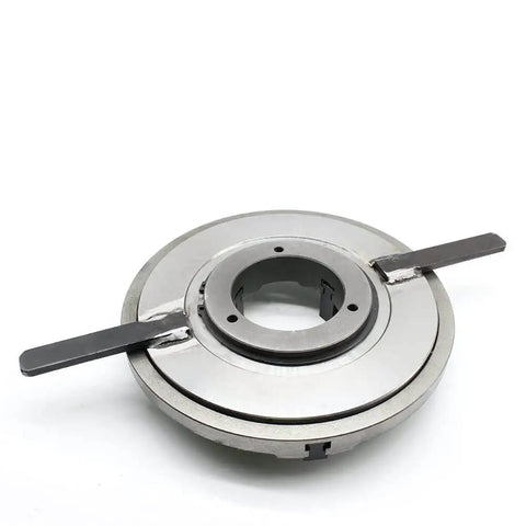 Top view of 12 Inch Three Jaw Self Centering Welding Positioner Table Chuck With Reversible Jaws And Handle Drive, steel construction.