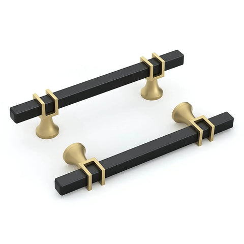 10 Pack 3 Inch Black And Gold Cabinet Handles Square Drawer Pulls For Dresser And Furniture Hardware With Mounting Screws Durable Zinc Alloy