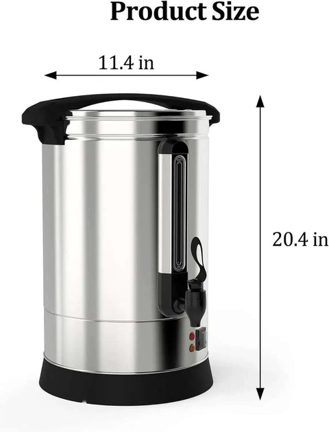 Front view of 100 Cup Coffee Urn Built For Parties And Big Events, Party Ready 14L Large Commercial Coffee Maker, Stainless Steel Hot Beverage Dispenser For Weddings And Buffets, Keeps Coffee Hot For Hours And Delivers Fresh Brew On Demand, showing product size 11.4x20.4 inches.