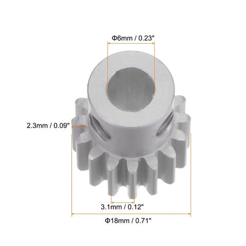 Dimensions of Step Spur Gear 16T 6mm Bore Aluminum Alloy Motor Gear for RC Car and Gearbox Replacement Parts Mod 1. Top view.