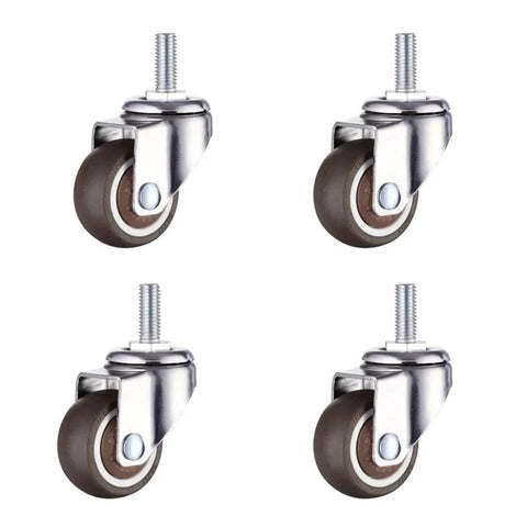 4 Pack 1 Inch Small Swivel Caster Wheels With Soft Rubber TPE Mini Threaded Stem M6x15mm 33 Lb 15 Kg Load