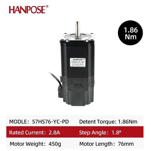 Hanpose 57HS76-YC-PD NEMA23 stepper motor, 2.8A, 1.8° step, black housing