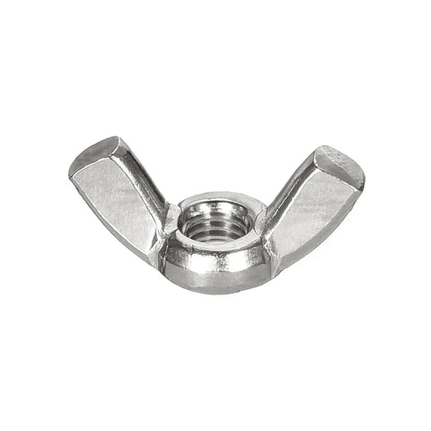 Front view of a butterfly wing nut, 304 stainless steel, showing quick hand tightening feature, part of the Butterfly Wing Nuts Set For Quick Hand Tightening With 10-24 Thread 304 Stainless Steel 25 Pieces Durable Silver Fasteners For Machinery Electronics And DIY Projects Easy Grip For Tool Free Handling By Uxcell.