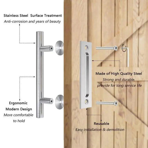 Heavy Duty 12 Inch Pull And Flush Barn Door Handle Set Two Pack with side view showing installation hardware and ergonomic design