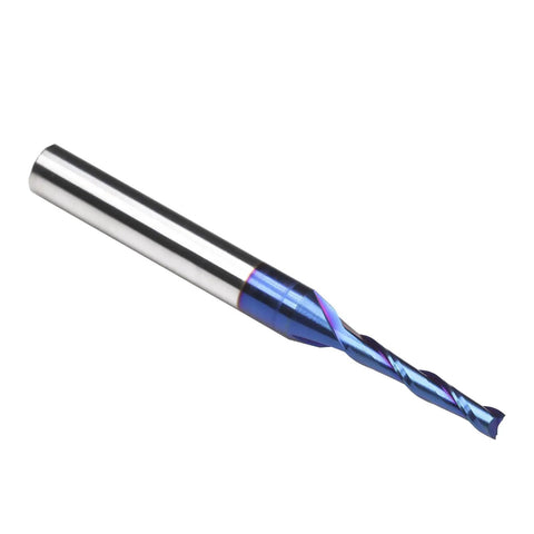 Solid Carbide Spiral Upcut Router Bits Set Two Pieces One Quarter Inch Shank One Eighth Inch Cutting Diameter Two And A Half Inch Total Length Nano Blue Coating Workhorse For Carving Standard Milling Finishing And Boring