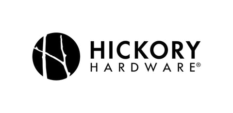 Hickory Hardware logo with stylized design element in black and white
