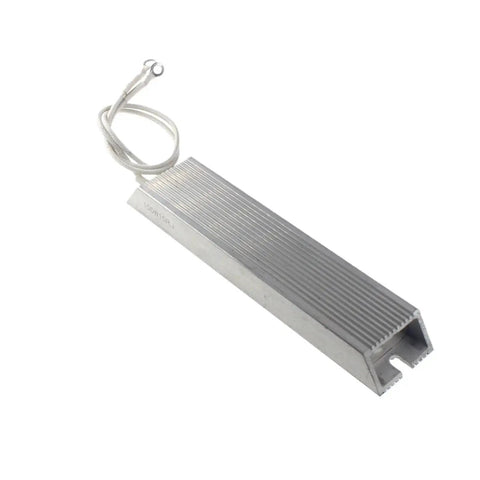 Aluminum-cased power resistor, 150W, 10Ω, ribbed heatsink-style body with wire lead