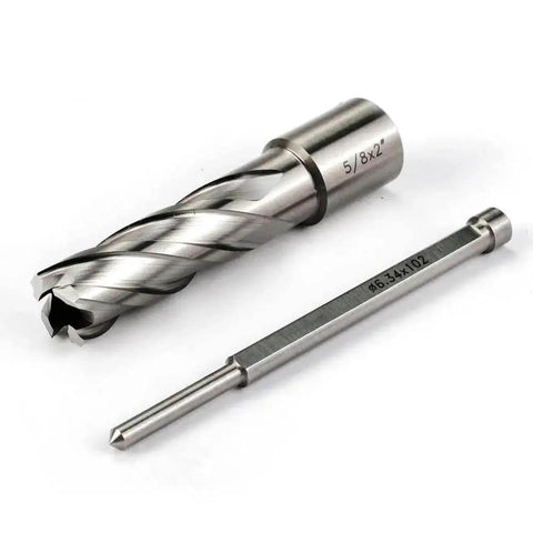 Fast Cutting HSS Annular Cutter For Magnetic Drill Press Five Eighths Inch Cutting Diameter Two Inch Depth Three Quarters Inch Weldon Shank With Two Flats And Pilot Pin By Oscarbide