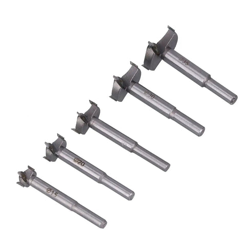 Heavy Duty Woodworking Drill Bit Set With Hinge Hole Cutter And Storage Case, Includes 15mm, 20mm, 25mm, 30mm, 35mm Boring Bits