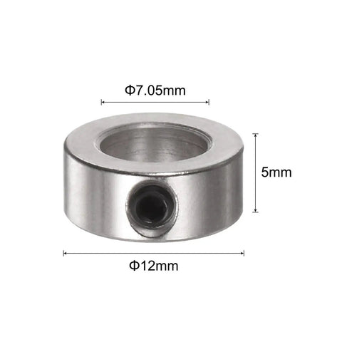 10 Piece Set Screw Shaft Collars Kit With 7.05mm Bore, 12mm Outer Diameter, 5mm Thickness, Nickel Plated Carbon Steel