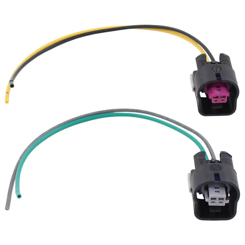 Engine VVT Solenoid Kit With Wire Connector For Chevy GMC Buick Pontiac Cars And SUVs Like Terrain Verano Regal Malibu HHR G6 Cobalt Captiva Aura Ion Vue LaCrosse And More Include Intake Exhaust Camshaft Position Sensor And Actuator showing two wire connectors.