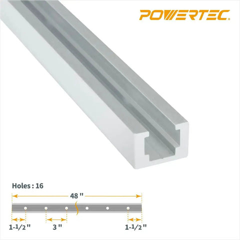 Heavy Duty 48 Inch Aluminum T Track Set For Woodworking, T Slot Rail That Accepts Standard Quarter Inch By Twenty Hex Bolts, side view
