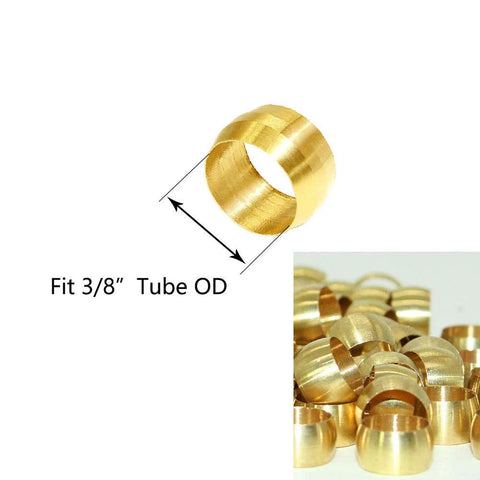 Beduan brass compression sleeve ferrules for 3/8 in tube OD, 40-pack.