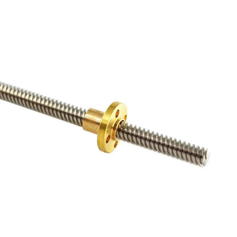 400mm T8x8 Lead Screw with Brass Nut for 3D Printer Z Axis, Acme Thread, 2mm Pitch, SUS304 Stainless Steel, side view