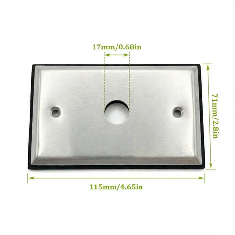 Image of metal wall plate for 2 Pack Dusk To Dawn Outdoor Lighting Sensor Switch with dimensions 115mm x 71mm, installation size 17mm.