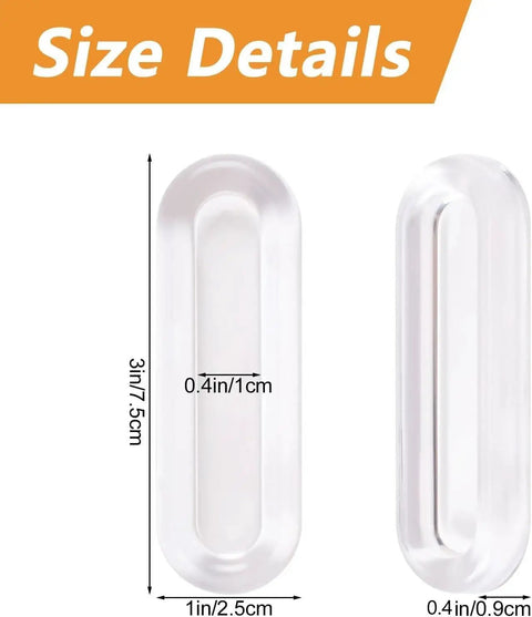 Size details of Clear PU Self-Adhesive Recessed Finger Pulls 4 Pack Oval Sliding Door Handles for Glass, 3x1 inches, 0.4 inch thick