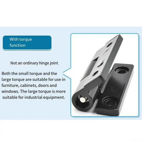 Close-up view of 4Pack Adjustable Position Control Hinge Set With Metal Countersunk Holes And Adjustable Torque Zinc Alloy Damping Hinge For Furniture Cabinets Equipment And Instruments 36x28MM Black Finish Built To Last.