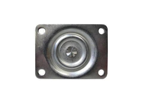 Top view of 2 Inch Cast Iron Swivel Plate Caster With Silver Wheel And Heavy Duty Ball Bearing Mount 125 Lb Load Capacity Per Caster Industrial Top Plate Size Two By Two And One Half Inches Two And One Half Inch Clearance Height Designed For Long Wear Life