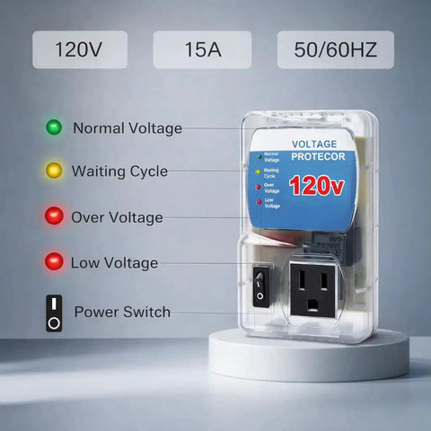 Smart Voltage Protector For Home Appliances, Single Outlet Plug In Brownout Guard With Four Level Settings 90V 95V 100V 105V