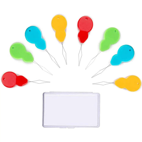 30 Piece Gourd Shaped Needle Threaders Set for Sewing and Crafting, Plastic Wire Loop DIY Threaders with Clear Box, 4 Colors