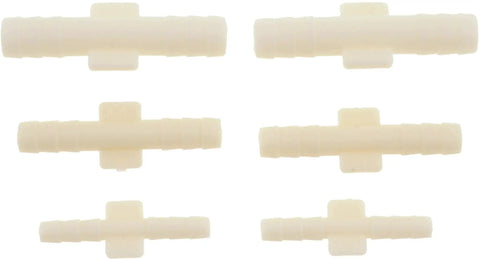 Go-To Hard Vacuum Tubing Connector Set For 1/8 Inch, 3/16 Inch And 1/4 Inch Tubing, Six Pack Universal Fit shown in T-shape connectors.