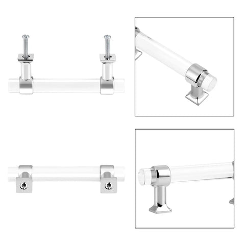 5 Inch Center To Center Polished Chrome Cabinet Pulls Set Of 5 With Clear Acrylic Inserts Zinc Alloy Handles for kitchen use