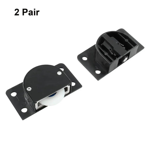 Sliding Cabinet Door Hardware Kit With Two Pairs Of ABS Single Wheel Furniture Rollers, Black Sliding Door Wheels