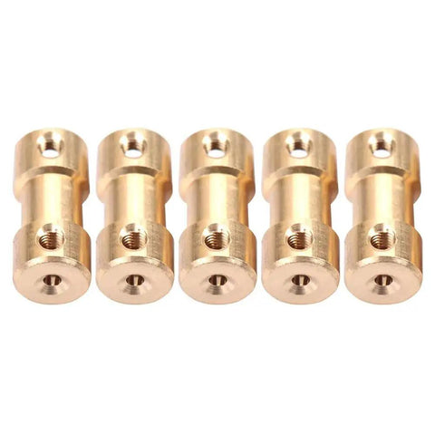 Six brass KANASI shaft couplers, 2.3–4.0 mm bore, metal sleeve adapters for model cars and robotics