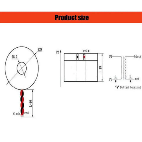 Technical diagram showing dimensions of the Two Piece Set DL CT08 CL5 20A 10mA Current Transformer 2000 1 0 To 120A Micro CT Sensor.