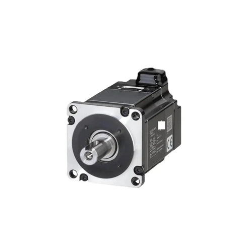 Front view of CHUNYE SGM7G servo motor with brake, 850W, black housing and silver mounting flange with shaft