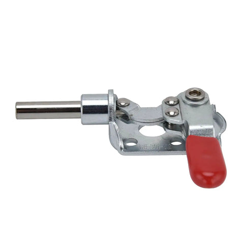 Push Pull Action Toggle Clamps With Quick Release, galvanized iron, side view, red handle, woodworking and metal projects
