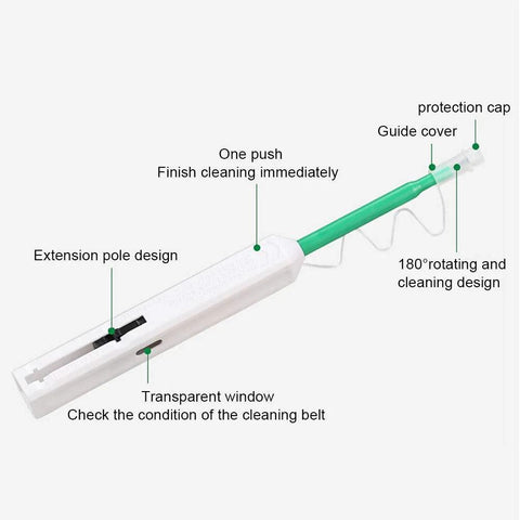 Fiber optic cleaner pen, blue and white, with extension pole, one-click cleaning for LC/SC/ST connectors