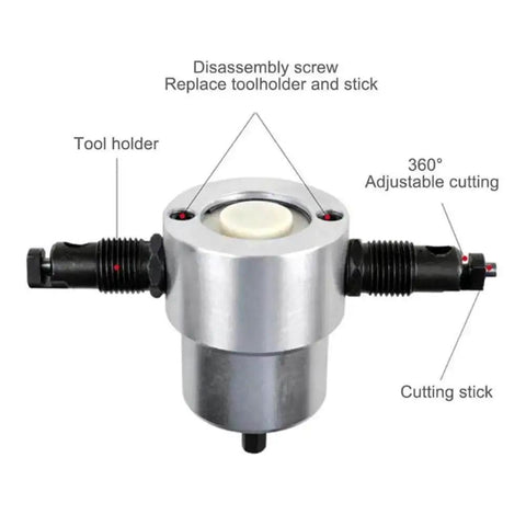 Dual Head Sheet Metal Nibbler Cutter With Handle And Wrench, 360 Degree Adjustable, showing tool holder and cutting stick.