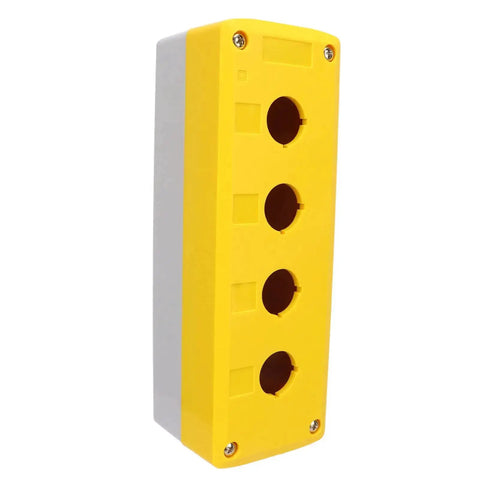 Beefy 4 Gang ABS Push Button Control Station Enclosure, heavy duty electrical box, bright yellow, IP65 rated, rugged industrial use