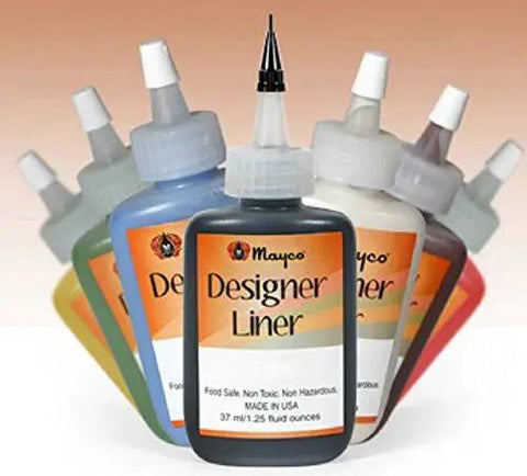 All 10 Colors Designer Liner Ceramic Glaze Kit With 1.25 Ounce Bottles For Fine Detail Lines Dots And Letters Includes Free Instructional Booklet Clay Based And Heavily Pigmented With A Metal Writer Tip From Mayco