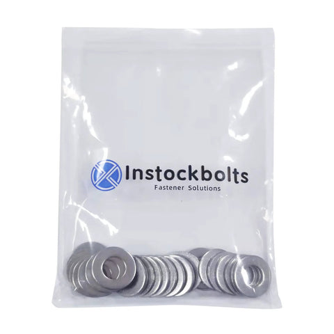 Flat washers, #10 size, 0.5 in OD, 304 stainless steel, 100 pcs in Instockbolts bag